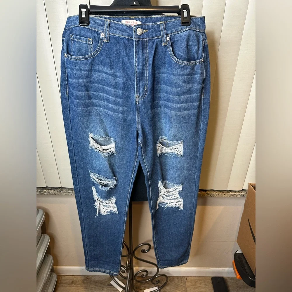 Melé & Pere Distressed Blue Denim Jeans Size Large